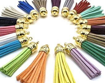 10 or 24 Gold Cap Tassels, 58 mm Long Tassels, Color Mix