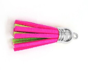 25 Neon Pink over Bright Green Double Color Tassels