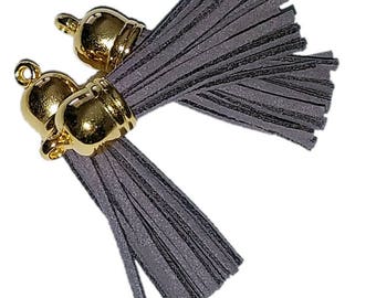 10 Medium Gray Tassels with Gold Caps, 58mm Long