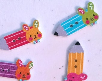 20 Bunny Pencil Wood Shapes - Decorative Rabbit Buttons