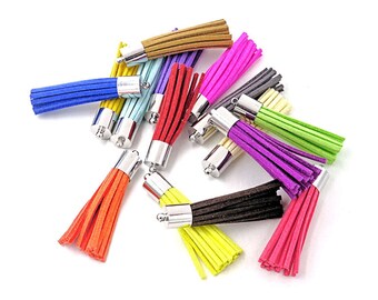 24 Tassels 50mm Long Tassels with Silver Caps, Assorted Colors