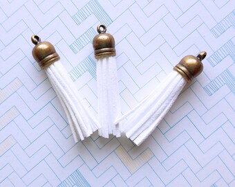 10 White Tassels with Bronze Caps, 58mm Long