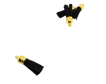 Black Tassels with Gold Caps, 25 Small Tassel Charms