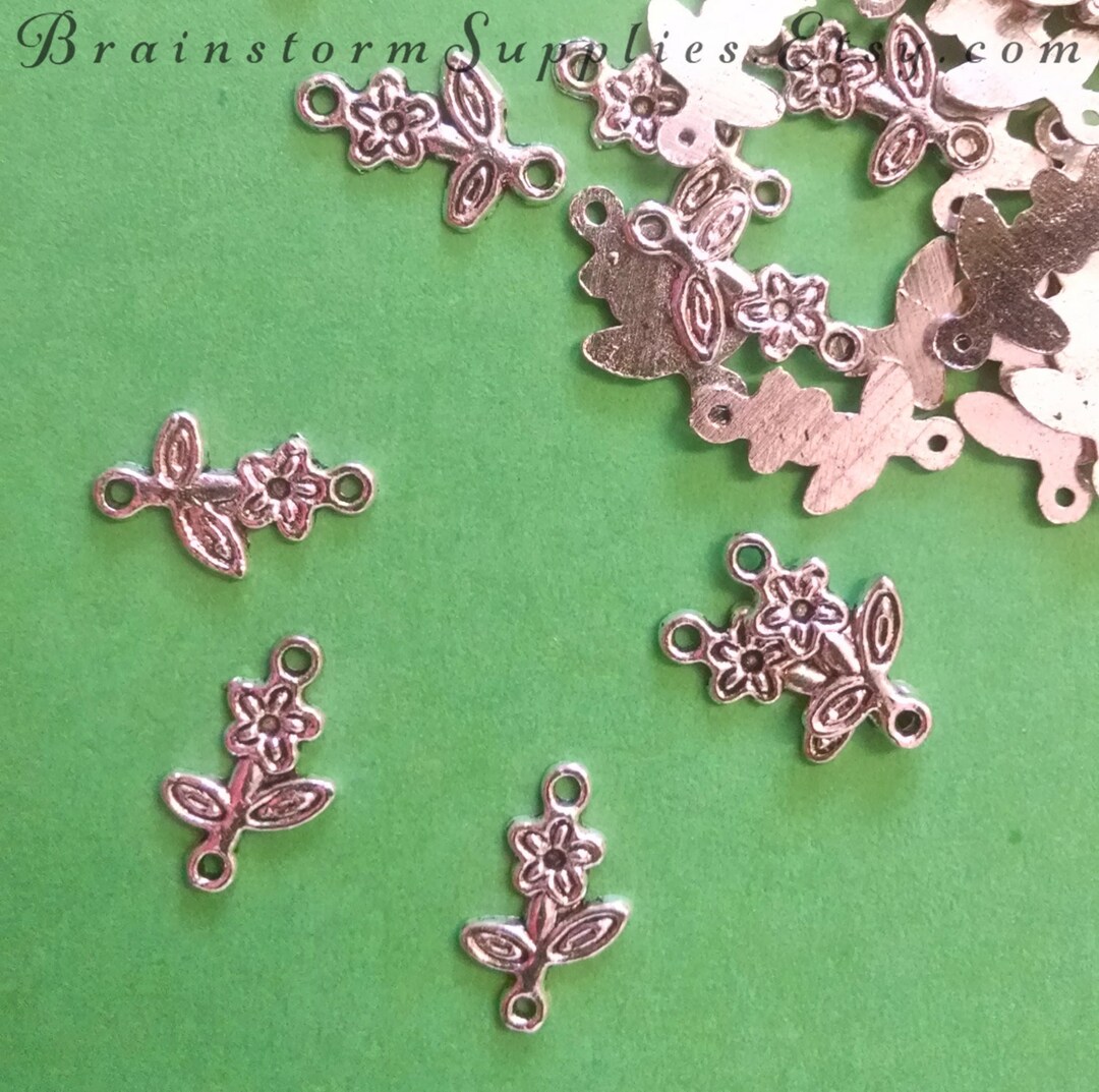 50 Small Silver Jewelry Connectors Flower Links Etsy