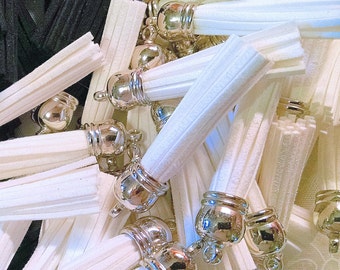 10 White Tassels with Silver Cap, 58mm Long
