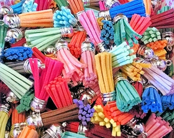 Small Tassel Charms in Mixed Color Assortment with Silver Cap, 25 or 50 Pieces