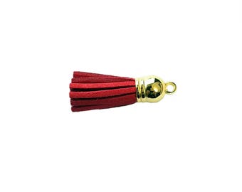 Deep Red 25 Small Tassel Charms with Gold Caps