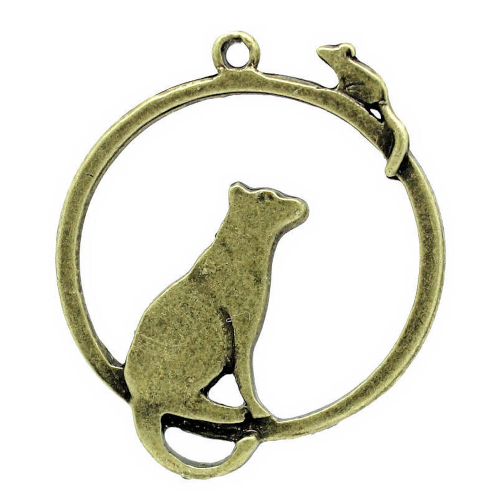 Bronze Cat and Mouse Charm 36 Pendants for jewelry makers.