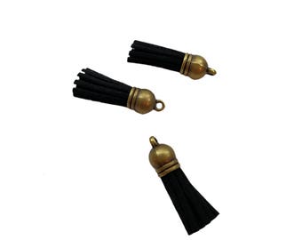 12 or 25 Black Tassels with Bronze Caps, Small Tassel Charms
