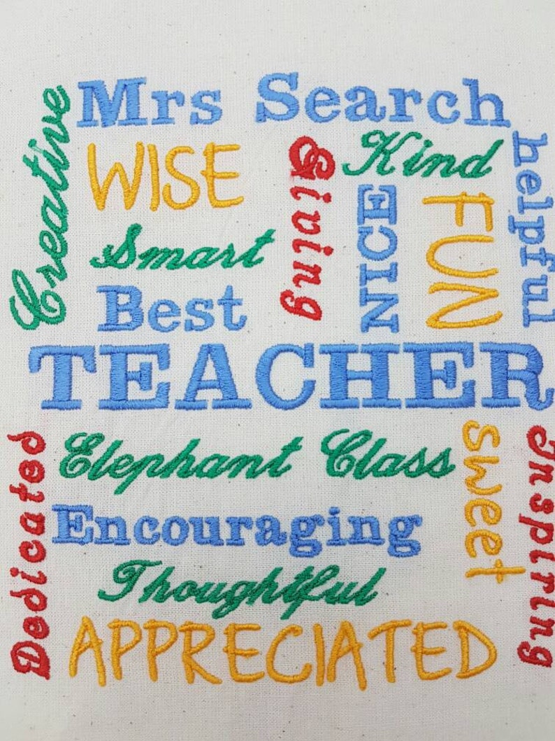 Thank You Teacher Gift Embroidered word jumble cushion Etsy