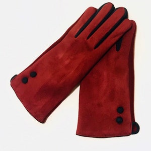 Touch screen compatible red wine and gray racer winter glove