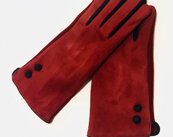 Touch screen compatible red wine and gray racer winter glove