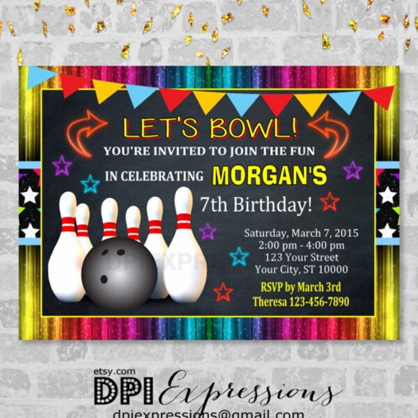 Bowling Party Invitation, Printable Bowling Birthday Party Invitation, Digital File