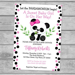 Panda Baby Shower Invitation For Baby Girl, Panda Bear Baby Shower Invitation, Panda Polka Dots Invitation, Panda Girl Baby Shower Invite