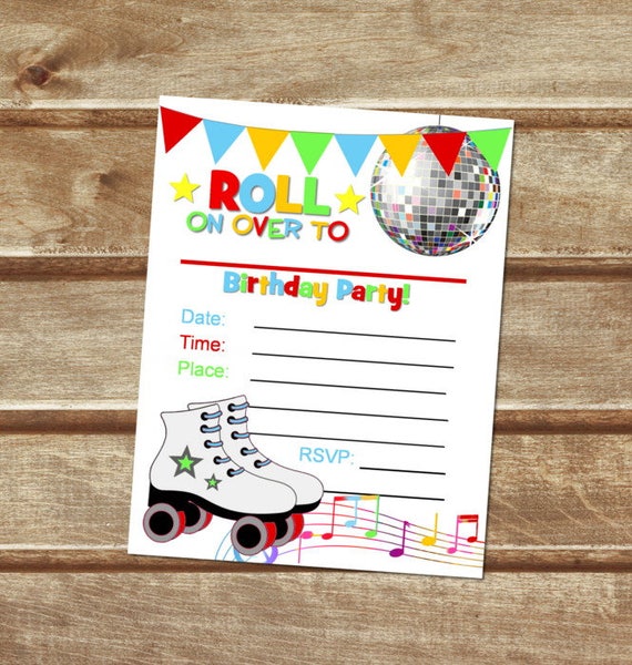 Rollerskates Fill In Blank Invitations, Printable Roller Skating Disco Birthday Party, Flat Card Invitations 4.25" x 5.5", INSTANT DOWNLOAD Il_570xn