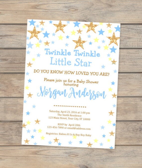Twinkle Twinkle Little Star Baby Shower Invitation, Blue and Gold Stars Boy Baby Shower Invitation, Twinkle Stars Shower Invitaton For Boy Il_570xn