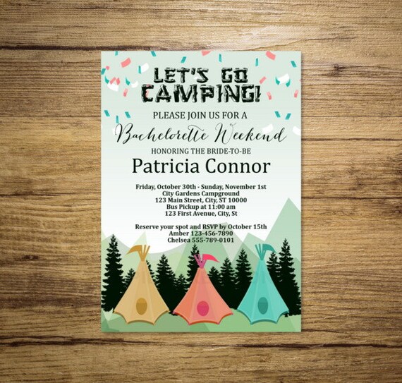 Bachelorette Weekend Camping Invitation, Mountains and Pine Weekend Getaway Bachelorette Party Invitation - Digital or Printed Il_570xn