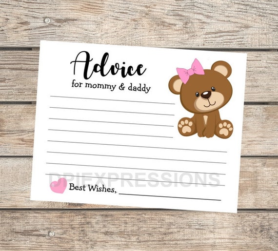 Teddy Bear Baby Shower Advice Cards , Printable Advice for Parents To Be, Advice Cards For Baby Girl, INSTANT DOWNLOAD Il_570xn