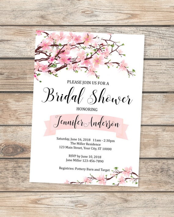 Cherry Blossoms Bridal Shower Invitation, Pink Cherry Blossoms Invitation, Cherry Blossom Flowers Shower Invitation, Cherry Blossom Invites Il_570xn