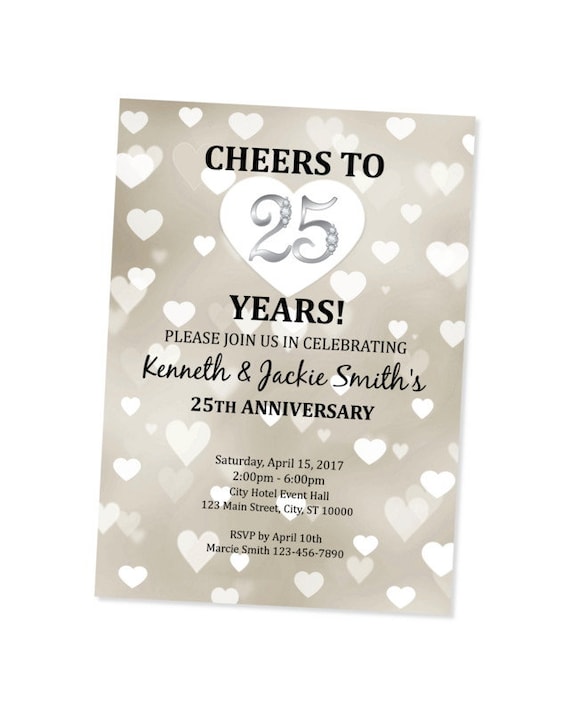 25th Anniversary Invitation Silver Wedding Anniversary Invite Hearts Invitation 25th Wedding Anniversary Invitation 25th Invite