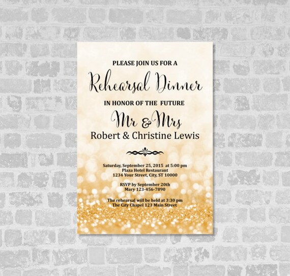 Gold and Beige Bokeh Rehearsal Dinner Invitation, Blurred Lights, Sparkle Rehearsal Dinner Invite, Custom Gold Rehearsal Dinner Invitation Il_570xn