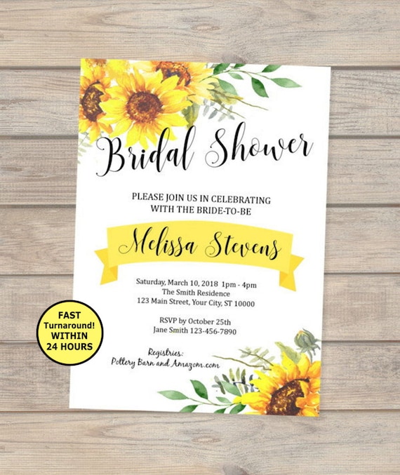Sunflowers Bridal Shower Invitation, Custom Sun Flowers Bridal Shower