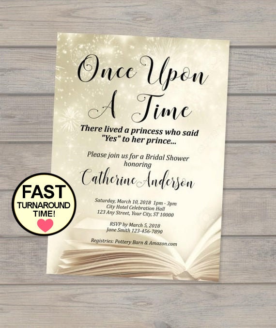 Once Upon A Time Bridal Shower Invitation, Custom Fairytale Storybook
