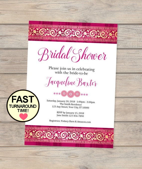 Gold Navy Fuchsia Bohemian Bridal Shower Invitation