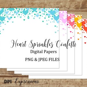 Heart Sprinkles Confetti Digital Papers, 10 JPEG And 10 PNG Files, Hearts Background Papers iNSTANT DOWNLOAD image 2