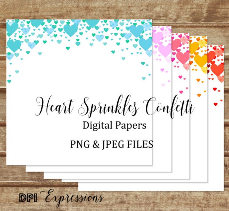 Heart Sprinkles Confetti Digital Papers, 10 JPEG And 10 PNG Files, Hearts Background Papers iNSTANT DOWNLOAD image 2