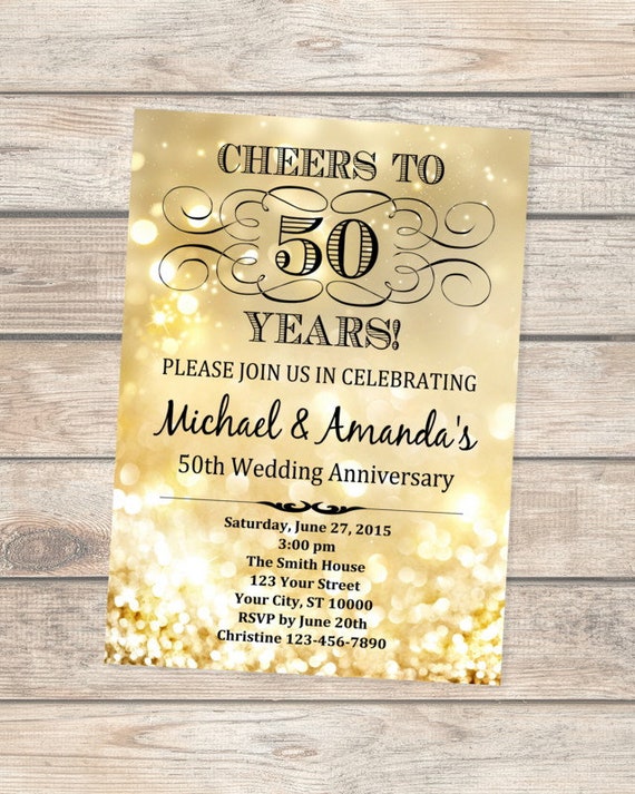 Golden Wedding Anniversary Invitation Gold Bokeh 50th