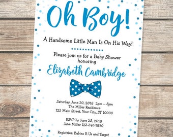 Oh Boy Baby Shower Invitation. Little Man Baby Shower Invitation, Blue Bow Tie Baby Shower Invitation Little Man Invite, Baby Boy Invitation