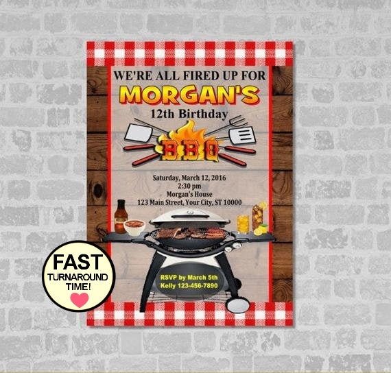 Barbecue Birthday Party Invitation, Custom Backyard BBQ Picnic Barbeque Party Invite, Red Plaid BBQ Party Invitation, Digital or Printed Il_570xn