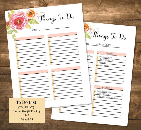 Printable To Do List, Printable Organizer, Checklist, Floral Design, Flowers To Do List - INSTANT DOWNLOAD Il_570xn