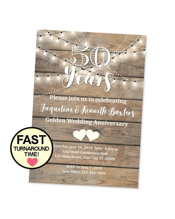 50th Anniversary Invitation, String Of Lights Wedding Anniversary Invite, 50th Anniversary, Rustic Wood And Lights Anniversary Invitation Il_570xn