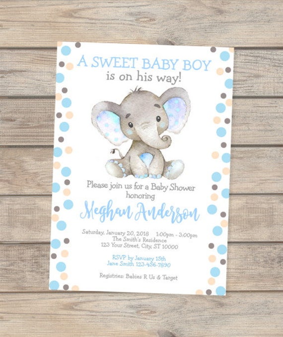 baby boy elephant baby shower invitations