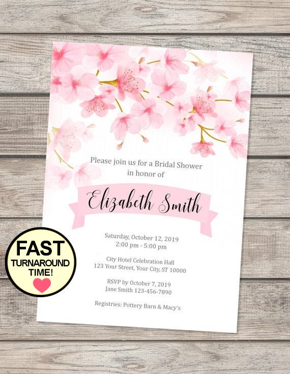 Cherry Blossoms Bridal Shower Invitation, Pink Cherry Blossoms Invitation, Cherry Blossom Flowers Shower Invitation, Cherry Blossom Invites Il_570xn