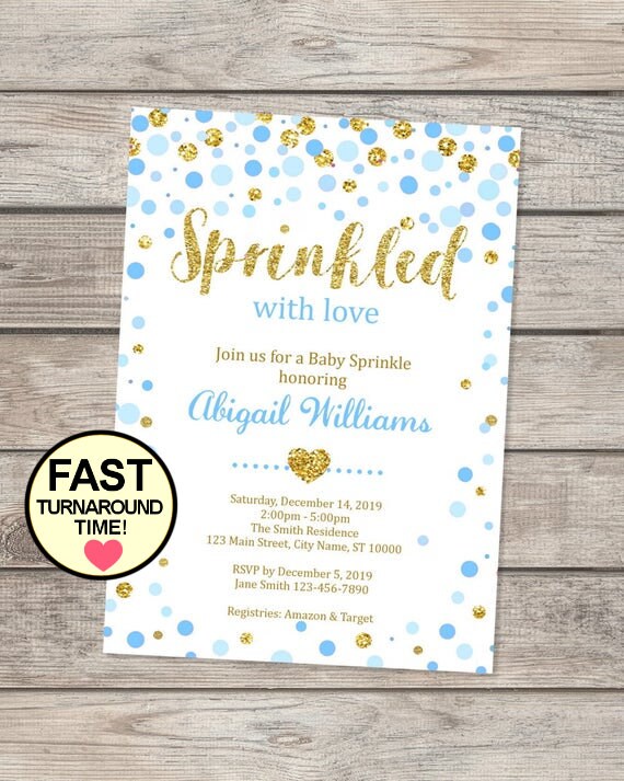 Sprinkled With Love Baby Shower Invitation, Custom Blue And Gold Confetti Sprinkles Invite for Baby Boy, Confetti Baby Sprinkle Invitation Il_570xn