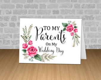 To My Parents On My Wedding Day, Watercolor Roses Card, Parents Wedding Day Note Card, Printed With Envelope