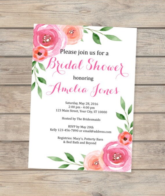 Floral Print Bridal Shower Invitation, Painterly Flowers Invitation, Flowers Bridal Shower Invite, Watercolor Flowers Bridal Shower Invite Il_570xn