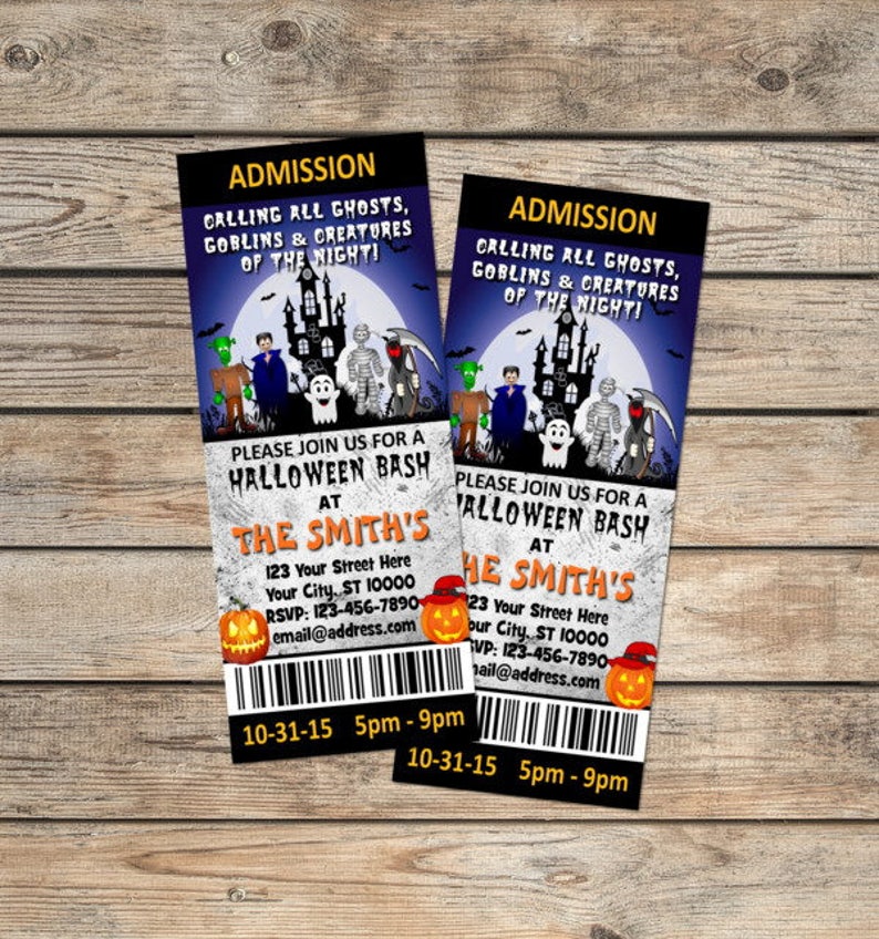Halloween Haunted House Ticket Invitation Custom Printable Etsy