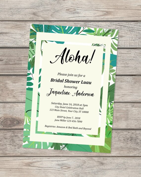 Luau Bridal Shower Invitation, Tropical Greenery Bridal Shower Invitation, Hawaiian Theme Bridal Shower Invitation, Aloha Bridal Shower Il_570xn