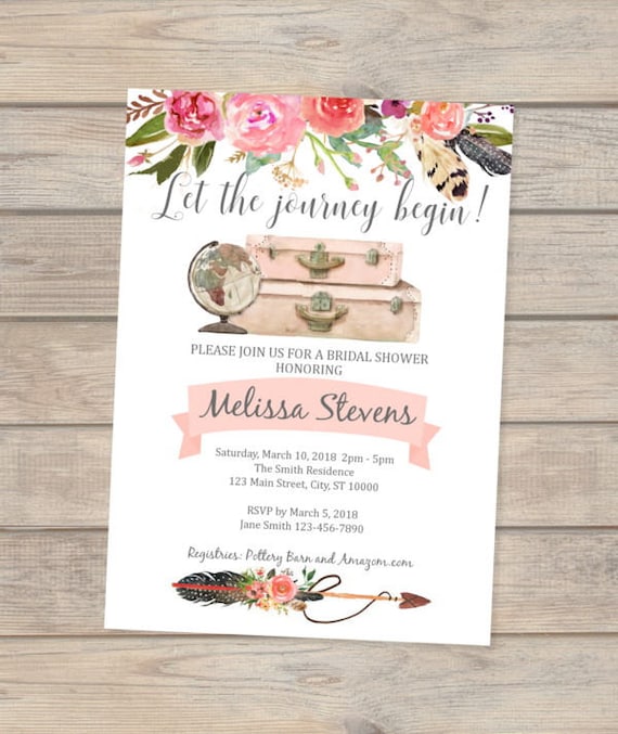 Travel Theme Bridal Shower Invitation Wander