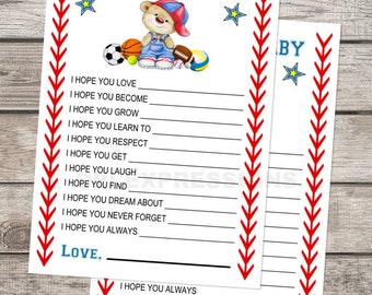 Printable All Star Bear Wishes for Baby, Boy Baby Shower Game, Sports Printable Baby Shower Party Game, Digital File, INSTANT DOWNLOAD