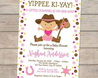 Cowgirl Baby Shower Invitation, Western Baby Cowgirl Baby Shower Invitation, Cowgirl and Wooden Horse Invitation
