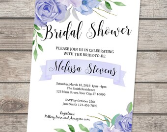 Lavender Flowers Bridal Shower Invitation, Purple Flowers Invitation, Floral Print Bridal Shower Invite, Bridal Lavender Invitations, Purple