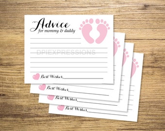 Baby Shower Advice Cards, Printable Pink Baby Footprints Advice for the Parents, Baby Girl Advice Cards, INSTANT DOWNLOAD