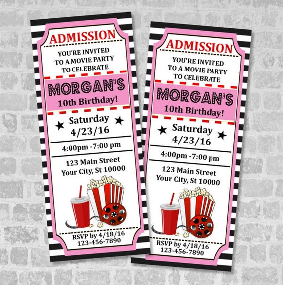 movie ticket birthday party invitation custom vintage style movie movie party invites