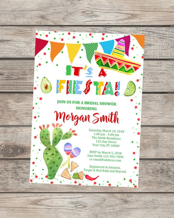 Fiesta Bridal Shower Invitation, Mexican Theme Bridal Shower Invitation