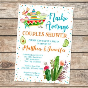 Nacho Average Couples Shower Invitation, Fiesta Co-Ed Shower Invitations, Mexican Theme Wedding Shower Invitation, Mexican Hat, Margarita